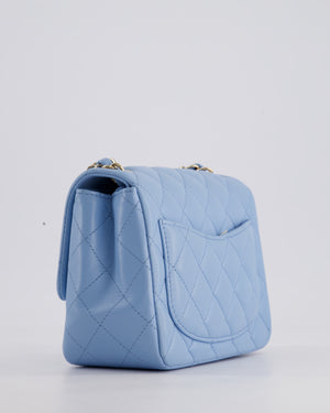 *HOT COLOUR* Chanel Sky Blue Mini Square Bag in Lambskin Leather with Champagne Hardware