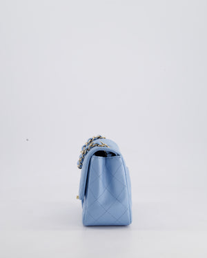 *HOT COLOUR* Chanel Sky Blue Mini Square Bag in Lambskin Leather with Champagne Hardware