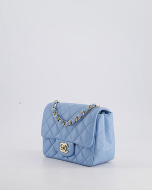 *HOT COLOUR* Chanel Sky Blue Mini Square Bag in Lambskin Leather with Champagne Hardware