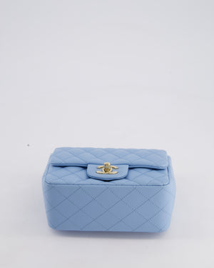 *HOT COLOUR* Chanel Sky Blue Mini Square Bag in Lambskin Leather with Champagne Hardware