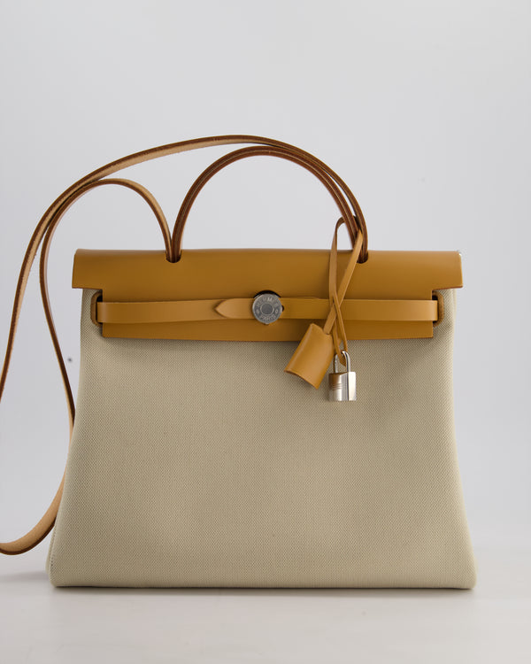 *FIRE PRICE* Hermès Herbag Zip Retourne 31 Bag in Ecru Toille H Canvas, Naturel Vache Hunter Leather with Palladium Hardware