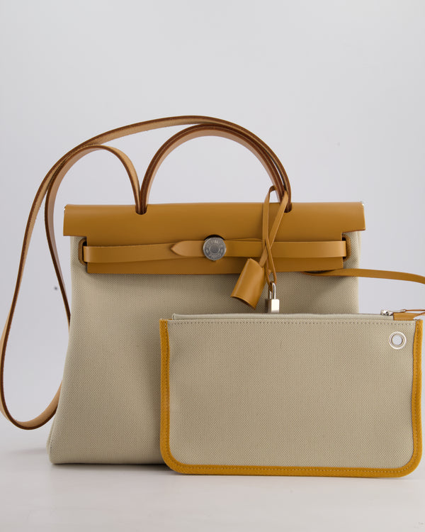 *FIRE PRICE* Hermès Herbag Zip Retourne 31 Bag in Ecru Toille H Canvas, Naturel Vache Hunter Leather with Palladium Hardware