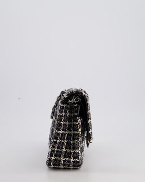 Chanel Medium Classic Double Flap Bag in Black and White Tweed with Silver Hardware