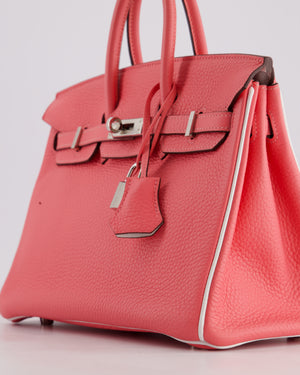 *RARE* Hermès HSS Birkin 25 Retourne Bag in Rose D'Ete and White Clemence Leather with Palladium Hardware