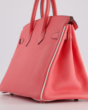 *RARE* Hermès HSS Birkin 25 Retourne Bag in Rose D'Ete and White Clemence Leather with Palladium Hardware