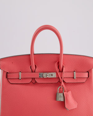 *RARE* Hermès HSS Birkin 25 Retourne Bag in Rose D'Ete and White Clemence Leather with Palladium Hardware