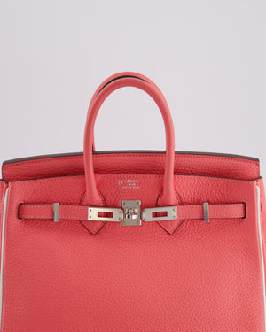 *RARE* Hermès HSS Birkin 25 Retourne Bag in Rose D'Ete and White Clemence Leather with Palladium Hardware