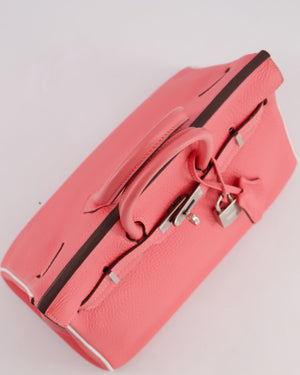 *RARE* Hermès HSS Birkin 25 Retourne Bag in Rose D'Ete and White Clemence Leather with Palladium Hardware