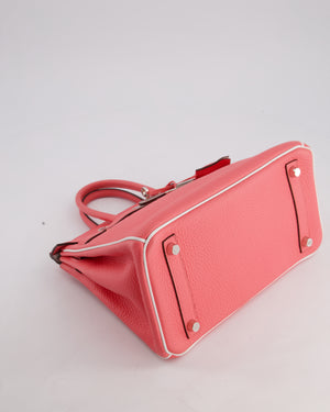 *RARE* Hermès HSS Birkin 25 Retourne Bag in Rose D'Ete and White Clemence Leather with Palladium Hardware