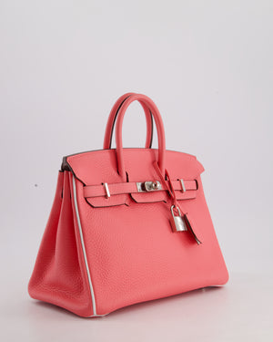 *RARE* Hermès HSS Birkin 25 Retourne Bag in Rose D'Ete and White Clemence Leather with Palladium Hardware