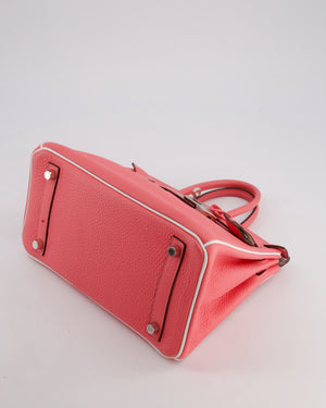 *RARE* Hermès HSS Birkin 25 Retourne Bag in Rose D'Ete and White Clemence Leather with Palladium Hardware