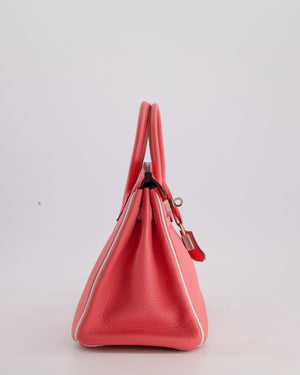 *RARE* Hermès HSS Birkin 25 Retourne Bag in Rose D'Ete and White Clemence Leather with Palladium Hardware