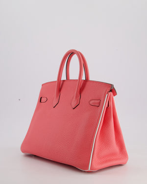 *RARE* Hermès HSS Birkin 25 Retourne Bag in Rose D'Ete and White Clemence Leather with Palladium Hardware