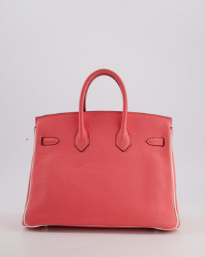 *RARE* Hermès HSS Birkin 25 Retourne Bag in Rose D'Ete and White Clemence Leather with Palladium Hardware