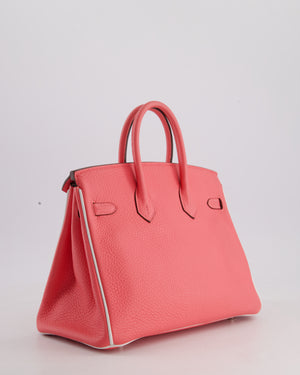 *RARE* Hermès HSS Birkin 25 Retourne Bag in Rose D'Ete and White Clemence Leather with Palladium Hardware