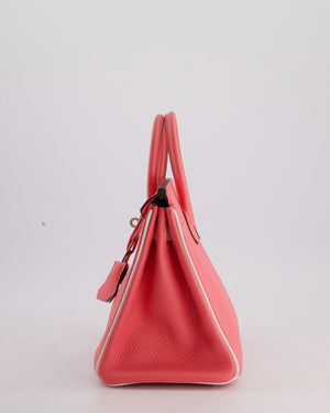 *RARE* Hermès HSS Birkin 25 Retourne Bag in Rose D'Ete and White Clemence Leather with Palladium Hardware