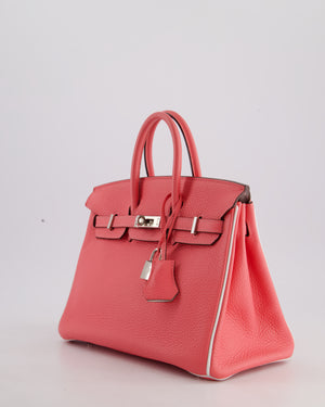 *RARE* Hermès HSS Birkin 25 Retourne Bag in Rose D'Ete and White Clemence Leather with Palladium Hardware