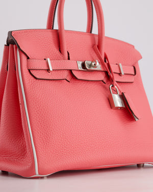 *RARE* Hermès HSS Birkin 25 Retourne Bag in Rose D'Ete and White Clemence Leather with Palladium Hardware