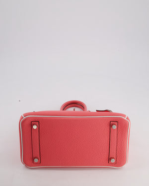 *RARE* Hermès HSS Birkin 25 Retourne Bag in Rose D'Ete and White Clemence Leather with Palladium Hardware