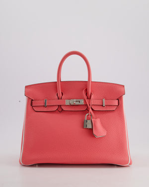 *RARE* Hermès HSS Birkin 25 Retourne Bag in Rose D'Ete and White Clemence Leather with Palladium Hardware