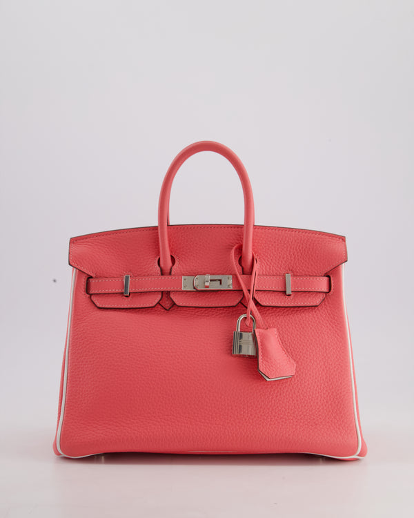 *RARE* Hermès HSS Birkin 25 Retourne Bag in Rose D'Ete and White Clemence Leather with Palladium Hardware