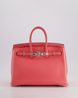 *RARE* Hermès HSS Birkin 25 Retourne Bag in Rose D'Ete and White Clemence Leather with Palladium Hardware