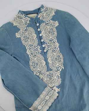 Gucci Stonewash Chambray Long Sleeve Tunic Dress with Lace-Trimmed Detail IT 38 (UK 6)