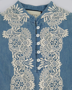 Gucci Stonewash Chambray Long Sleeve Tunic Dress with Lace-Trimmed Detail IT 38 (UK 6)
