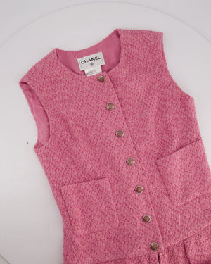 Chanel Pink Lesage Tweed Midi Dress with CC Logo Buttons & Ruffle Hem Details Size FR 36 (UK 8)