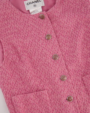 Chanel Pink Lesage Tweed Midi Dress with CC Logo Buttons & Ruffle Hem Details Size FR 36 (UK 8)