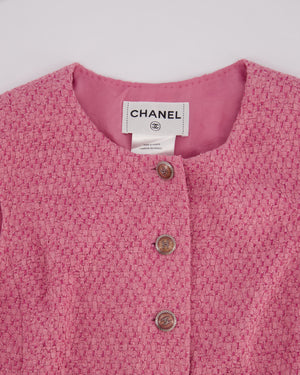 Chanel Pink Lesage Tweed Midi Dress with CC Logo Buttons & Ruffle Hem Details Size FR 36 (UK 8)