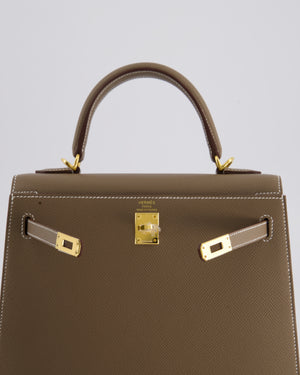Hermès Kelly 25 Sellier Bag in Etoupe Epsom Leather and Gold Hardware