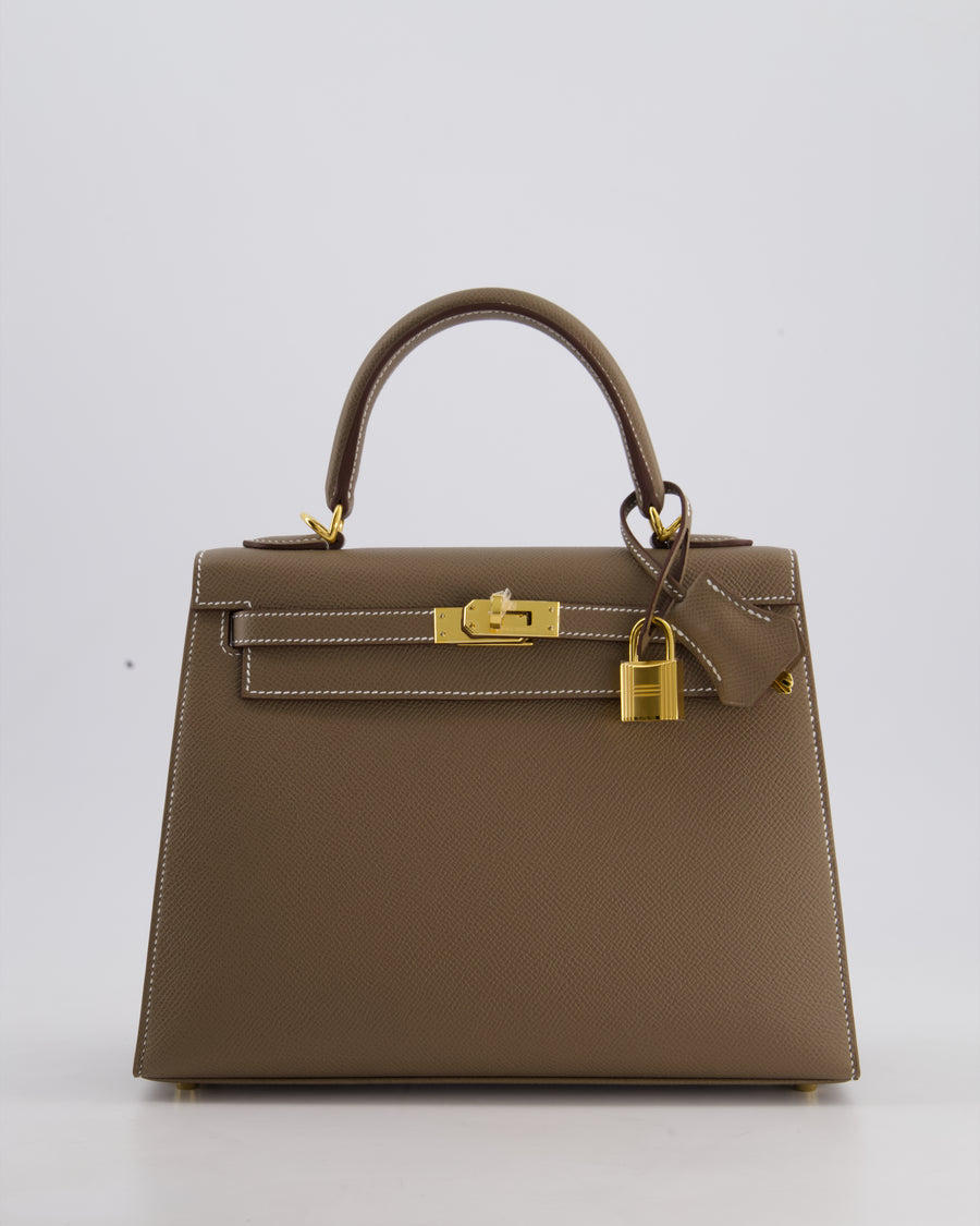 Hermès Kelly 25 Sellier Bag in Etoupe Epsom Leather and Gold Hardware