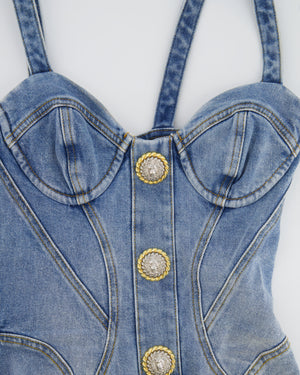 Balmain Denim Mini Dress with Silver and Gold Buttons Size FR 36 (UK 8)