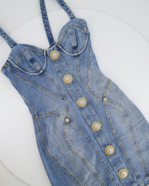 Balmain Denim Mini Dress with Silver and Gold Buttons Size FR 36 (UK 8)