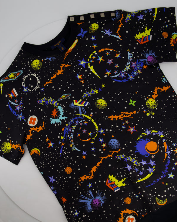 Louis Vuitton SS21 Black T-Shirt with Galaxy Print and Logo Details Size S (UK 8)