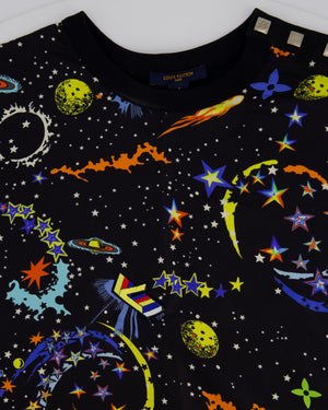 Louis Vuitton SS21 Black T-Shirt with Galaxy Print and Logo Details Size S (UK 8)