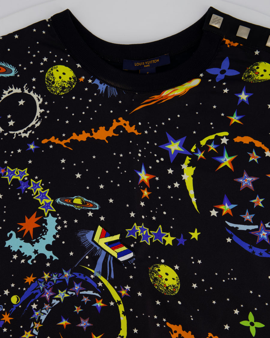 Louis Vuitton SS21 Black T-Shirt with Galaxy Print and Logo Details Size S (UK 8)