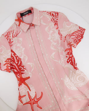 Versace Pink Coral Printed Silk Mini Dress Size IT 36 (UK 4)