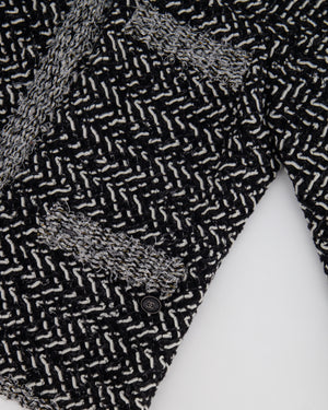 Chanel Black, White, and Silver Metallic Tweed Jacket with CC Logo Detail Size FR 36 (UK 8)