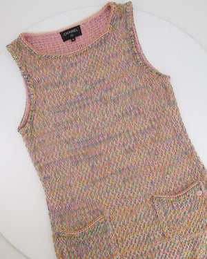 Chanel Pink Multicolour Knitted Mini Dress with CC Logo Detail Size FR 38 (UK 10)