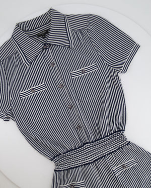 Chanel Navy and White Striped Playsuit with Crystal CC Buttons Size FR 34 (UK 6)