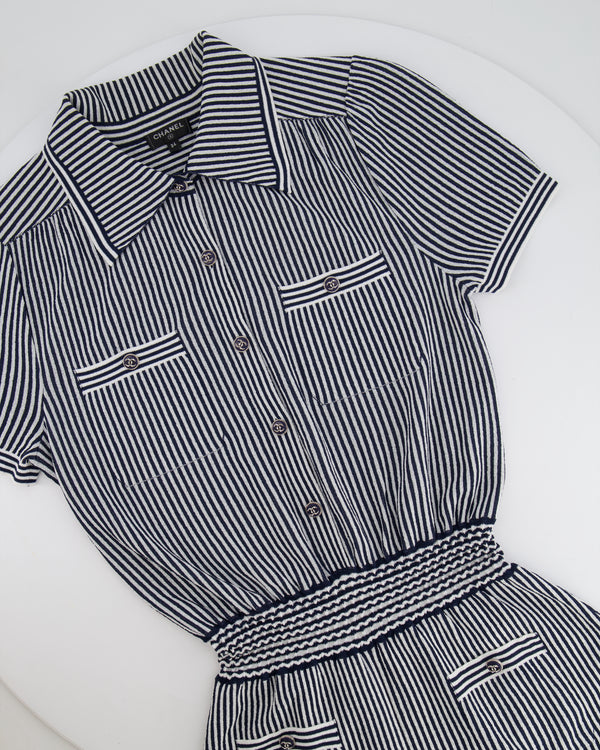 Chanel Navy and White Striped Playsuit with Crystal CC Buttons Size FR 34 (UK 6)