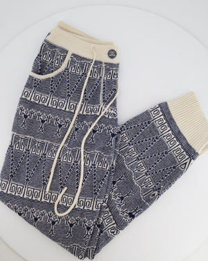 Chanel Navy Blue and White Cashmere Top and Trousers Set with CC Logo Buttons Size FR 36/38 (UK 8/10)