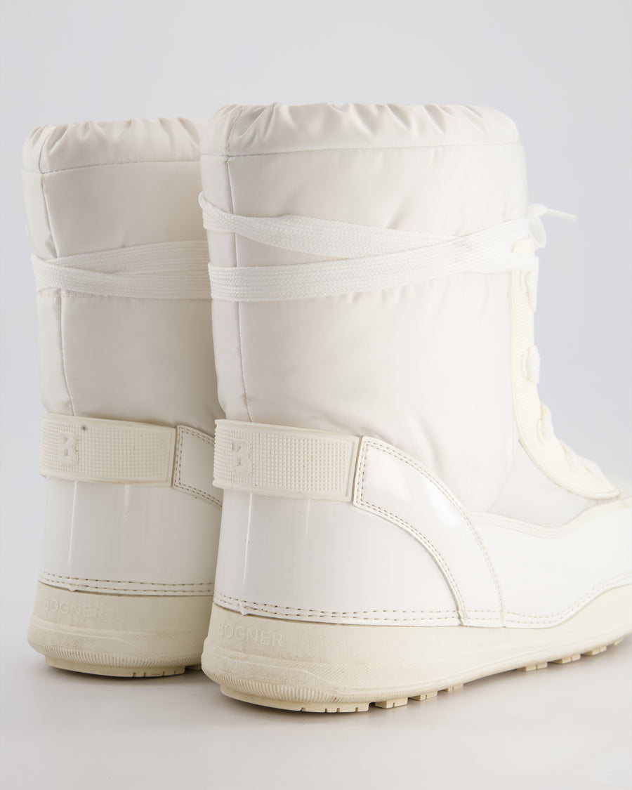 Bogner White Nylon and Leather Lace Up Snow Boots Size EU 39-41