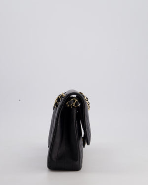 Chanel Black Chevron Medium Classic Double Flap Bag in Lambskin Leather with Gold Hardware