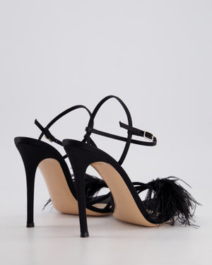 Gianvito Rossi Black Satin Strap Heels with Feather Detail Size EU 40