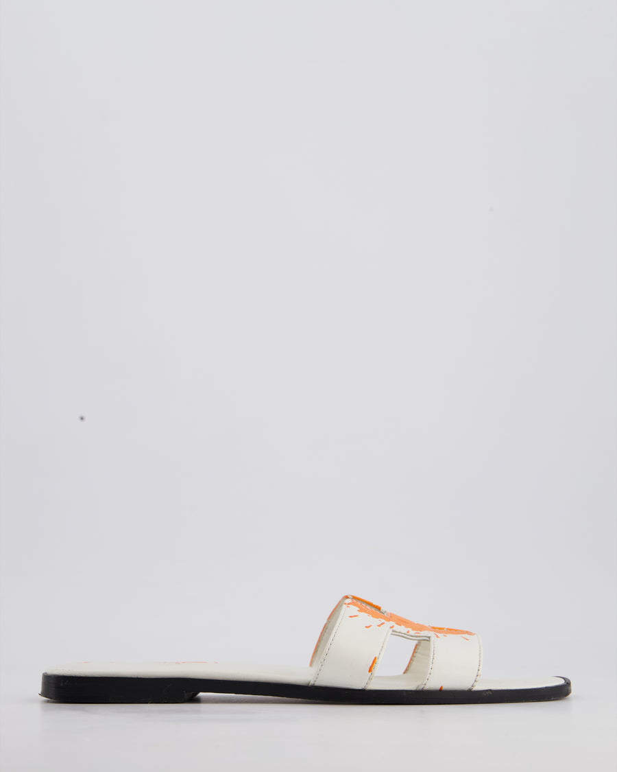Hermès White Leather "Peinture Fraiche" Print Oran Sandals Size EU 40