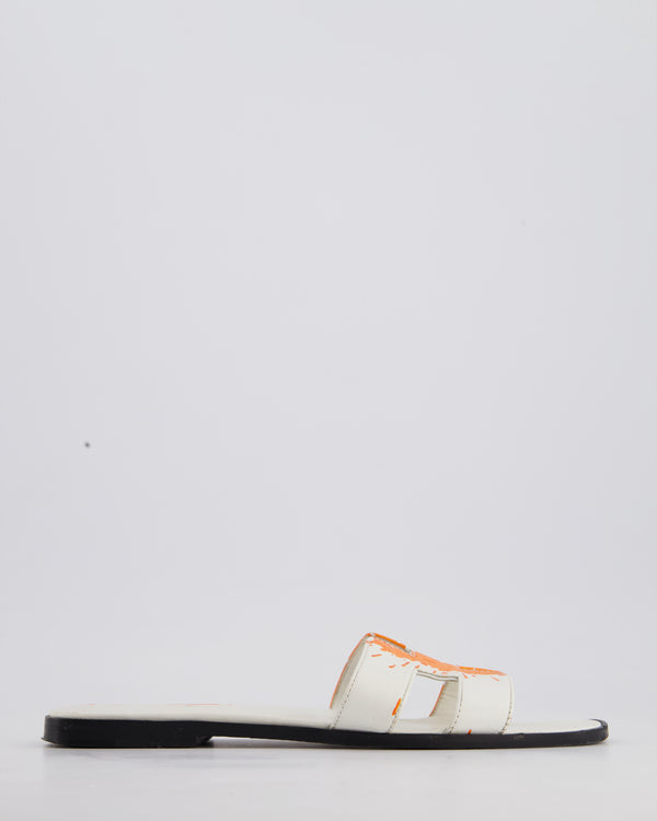Hermès White Leather "Peinture Fraiche" Print Oran Sandals Size EU 40