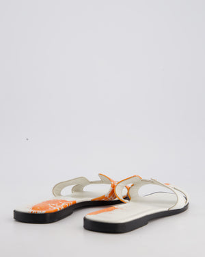 Hermès White Leather "Peinture Fraiche" Print Oran Sandals Size EU 40